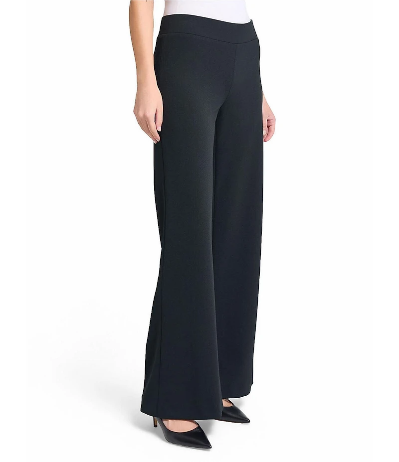 Ming Wang Stretch Crepe Flat Front Wide-Leg Pants