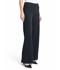 Ming Wang Stretch Crepe Flat Front Wide-Leg Pants