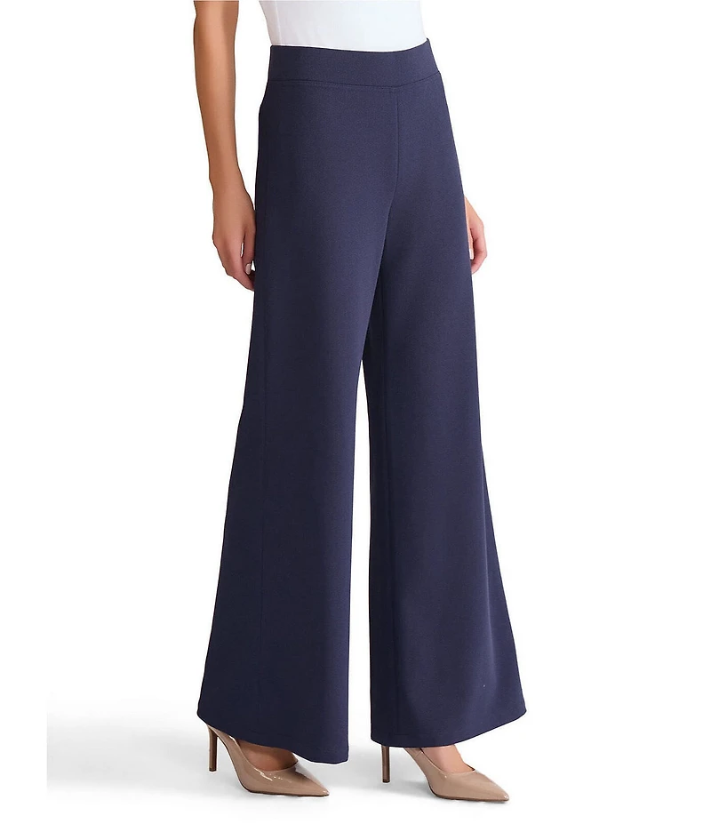Ming Wang Stretch Crepe Flat Front Wide-Leg Pants