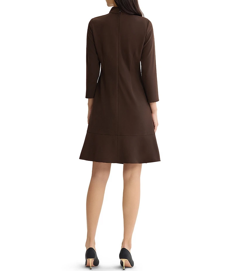 Ming Wang Stretch Deco Crepe Split V-Neck Bracelet Sleeve A-Line Dress