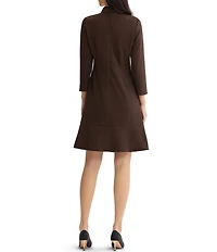 Ming Wang Stretch Deco Crepe Split V-Neck Bracelet Sleeve A-Line Dress