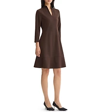 Ming Wang Stretch Deco Crepe Split V-Neck Bracelet Sleeve A-Line Dress