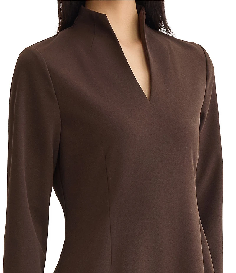 Ming Wang Stretch Deco Crepe Split V-Neck Bracelet Sleeve A-Line Dress