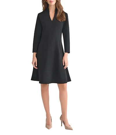 Ming Wang Stretch Crepe Funnel Neck Bracelet Sleeve A-Line Dress