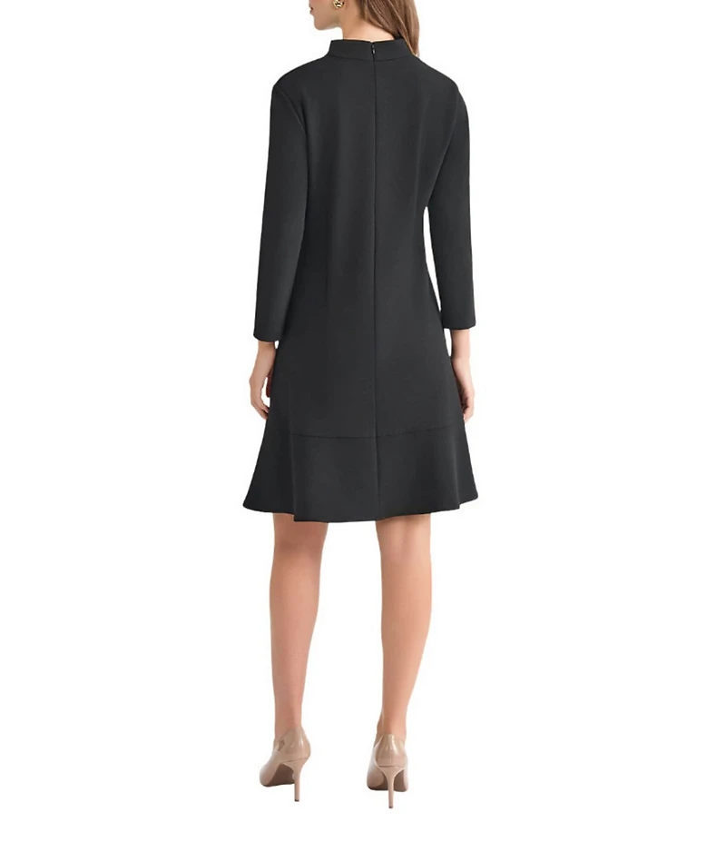 Ming Wang Stretch Crepe Funnel Neck Bracelet Sleeve A-Line Dress
