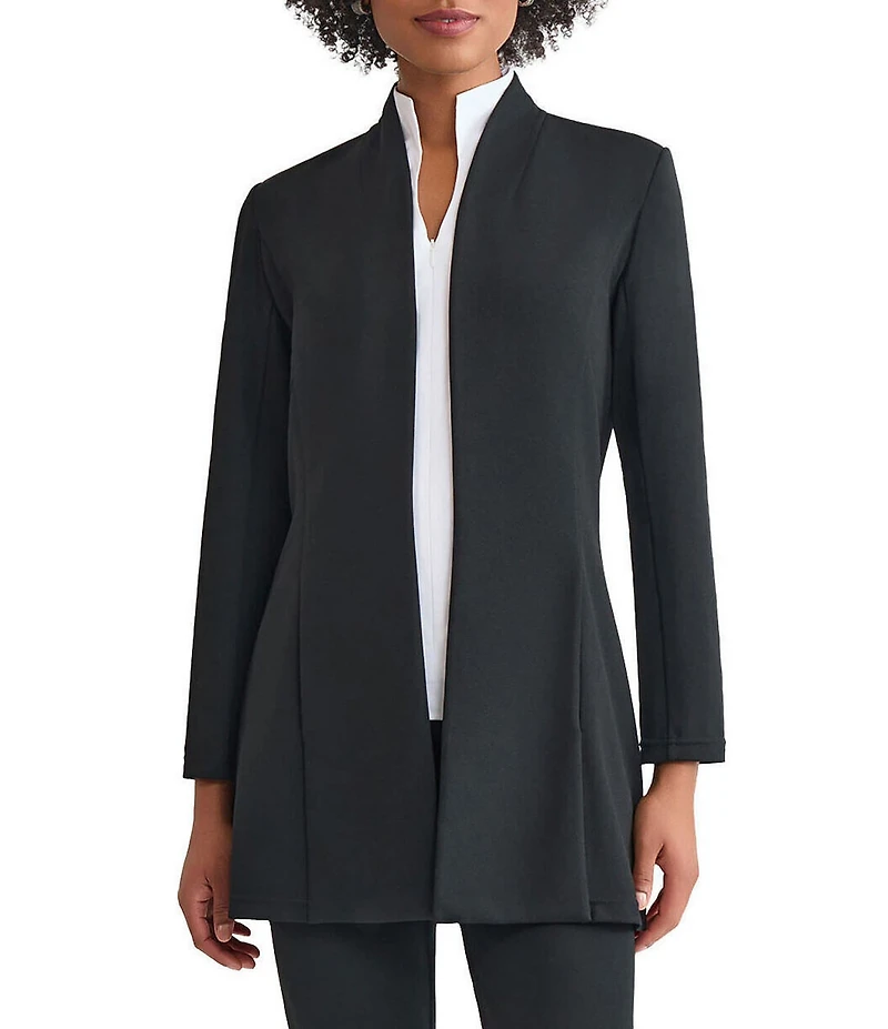 Ming Wang Stretch Crepe Modified Mandarin Open Front Bracelet Sleeve Jacket