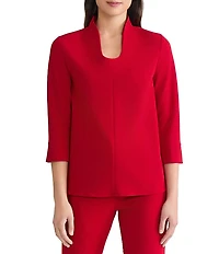 Ming Wang Stretch Crepe Scoop Neck 3/4 Sleeve Blouse
