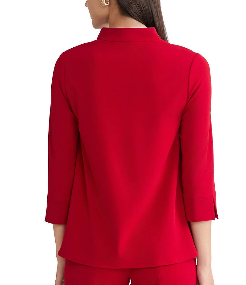 Ming Wang Stretch Crepe Scoop Neck 3/4 Sleeve Blouse