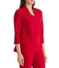 Ming Wang Stretch Crepe Scoop Neck 3/4 Sleeve Blouse