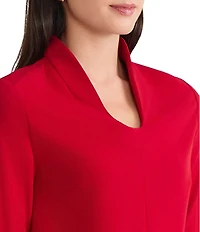 Ming Wang Stretch Crepe Scoop Neck 3/4 Sleeve Blouse