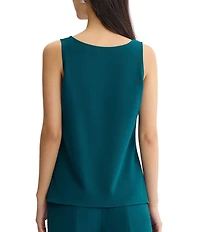 Ming Wang Stretch Crepe Scoop Neck Sleeveless Tank