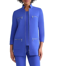 Ming Wang Stretch Crepe Stand Collar Bracelet Sleeve Zip Front Utility Jacket