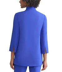 Ming Wang Stretch Crepe Stand Collar Bracelet Sleeve Zip Front Utility Jacket