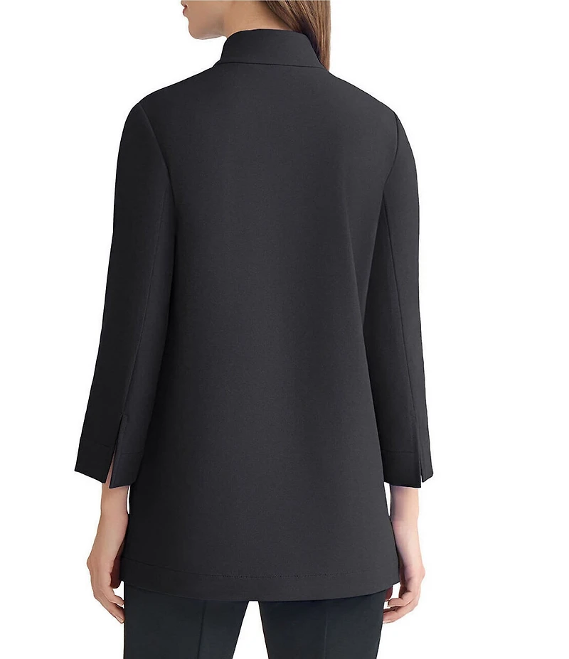 Ming Wang Stretch Crepe Stand Collar Bracelet Sleeve Zip Front Utility Jacket