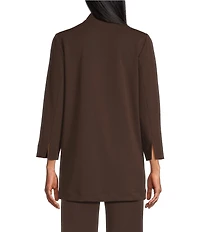 Ming Wang Stretch Crepe Stand Collar Bracelet Sleeve Zip Front Utility Jacket