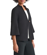 Ming Wang Stretch Crepe Stand Collar V-Neck 3/4 Bell Sleeve Single Button Jacket