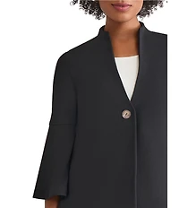 Ming Wang Stretch Crepe Stand Collar V-Neck 3/4 Bell Sleeve Single Button Jacket
