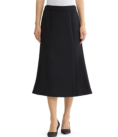 Ming Wang Stretch Deco Crepe No-Roll Elastic Waist Side Zip A-Line Skirt