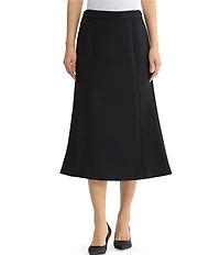 Ming Wang Stretch Deco Crepe No-Roll Elastic Waist Side Zip A-Line Skirt