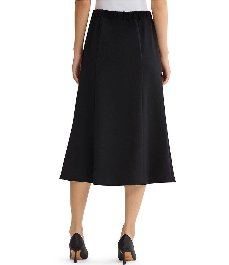 Ming Wang Stretch Deco Crepe No-Roll Elastic Waist Side Zip A-Line Skirt