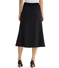 Ming Wang Stretch Deco Crepe No-Roll Elastic Waist Side Zip A-Line Skirt