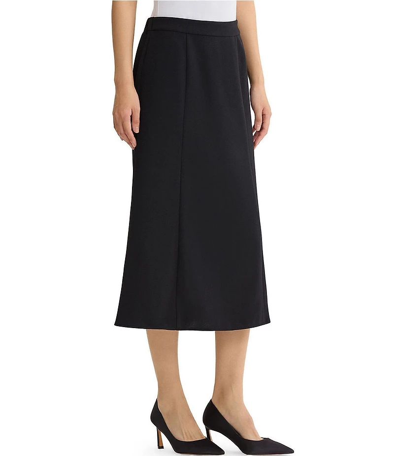 Ming Wang Stretch Deco Crepe No-Roll Elastic Waist Side Zip A-Line Skirt