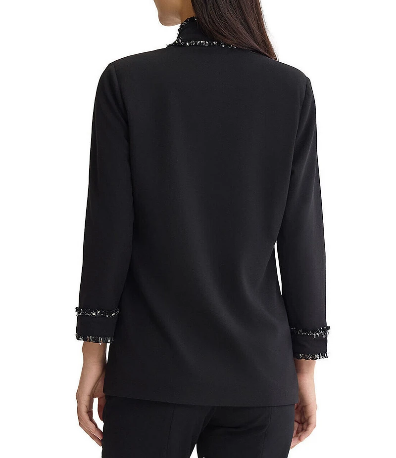 Ming Wang Stretch Deco Crepe Open V-Neck Bracelet Sleeve Contrast Trim Jacket