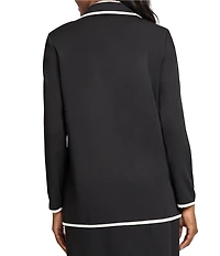 Ming Wang Stretch Deco Crepe Peak Collar Long Sleeve Contrast Trim Jacket