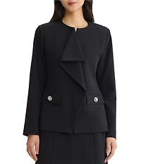 Ming Wang Stretch Deco Crepe Ruffled Draped Long Sleeve Jacket