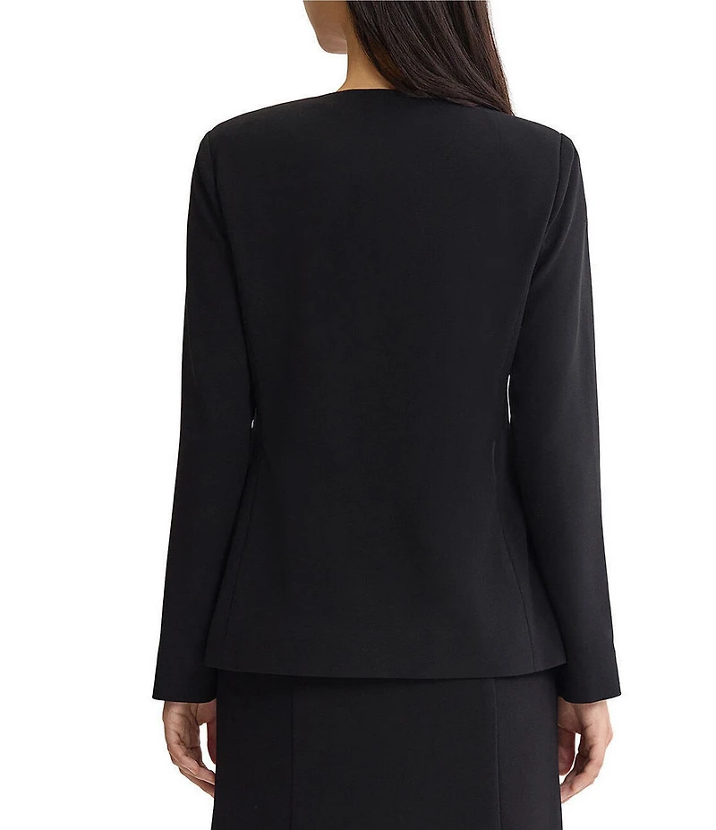 Ming Wang Stretch Deco Crepe Ruffled Draped Long Sleeve Jacket