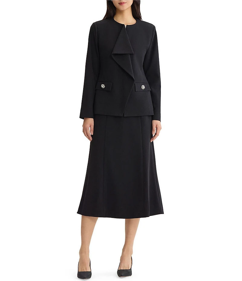 Ming Wang Stretch Deco Crepe Ruffled Draped Long Sleeve Jacket