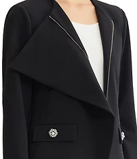 Ming Wang Stretch Deco Crepe Ruffled Draped Long Sleeve Jacket