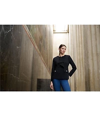 Ming Wang Stretch Deco Crepe Ruffled Draped Long Sleeve Jacket