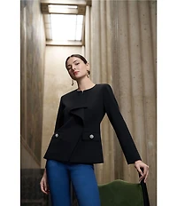 Ming Wang Stretch Deco Crepe Ruffled Draped Long Sleeve Jacket