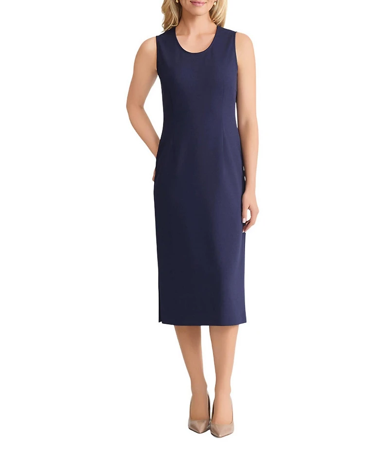 Ming Wang Stretch Deco Crepe Scoop Neck Sleeveless Midi Dress