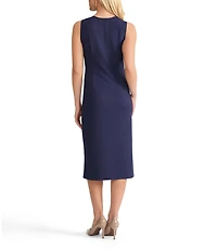 Ming Wang Stretch Deco Crepe Scoop Neck Sleeveless Midi Dress