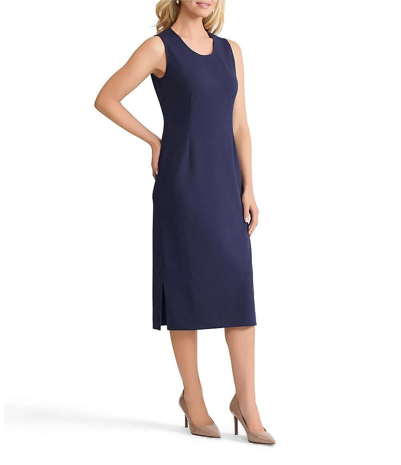 Ming Wang Stretch Deco Crepe Scoop Neck Sleeveless Midi Dress