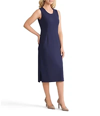 Ming Wang Stretch Deco Crepe Scoop Neck Sleeveless Midi Dress