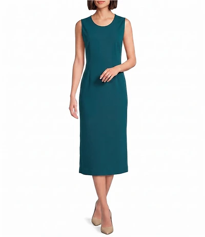 Ming Wang Stretch Deco Crepe Scoop Neck Sleeveless Midi Dress