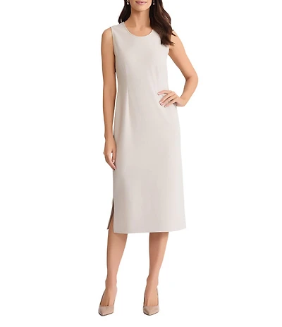 Ming Wang Stretch Deco Crepe Scoop Neck Sleeveless Midi Dress