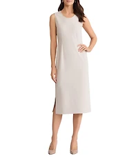 Ming Wang Stretch Deco Crepe Scoop Neck Sleeveless Midi Dress