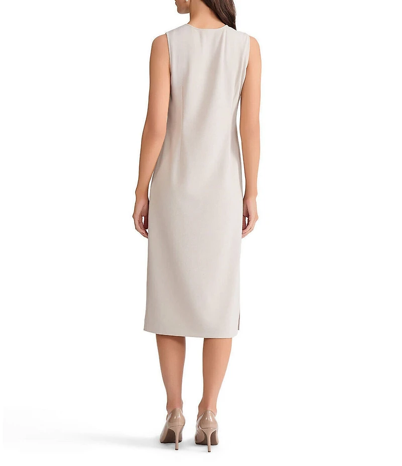 Ming Wang Stretch Deco Crepe Scoop Neck Sleeveless Midi Dress