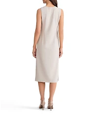 Ming Wang Stretch Deco Crepe Scoop Neck Sleeveless Midi Dress