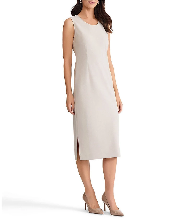 Ming Wang Stretch Deco Crepe Scoop Neck Sleeveless Midi Dress