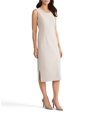 Ming Wang Stretch Deco Crepe Scoop Neck Sleeveless Midi Dress