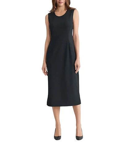 Ming Wang Stretch Deco Crepe Scoop Neck Sleeveless Midi Dress