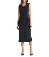Ming Wang Stretch Deco Crepe Scoop Neck Sleeveless Midi Dress