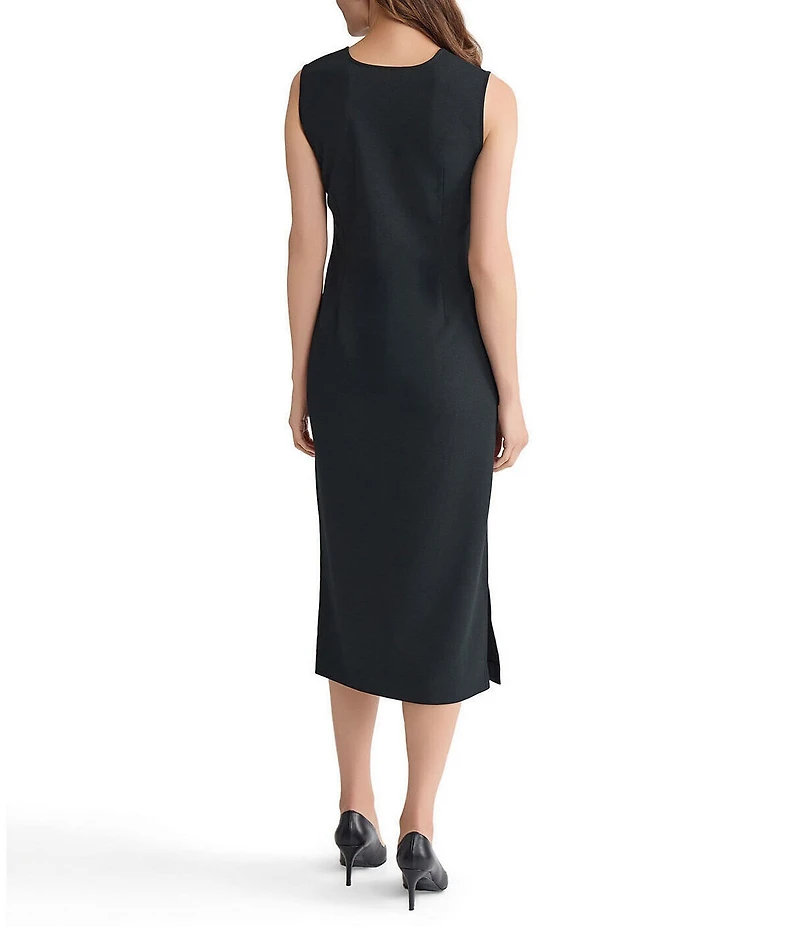 Ming Wang Stretch Deco Crepe Scoop Neck Sleeveless Midi Dress