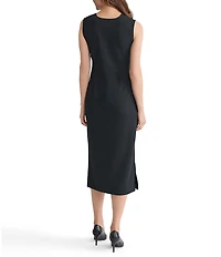 Ming Wang Stretch Deco Crepe Scoop Neck Sleeveless Midi Dress