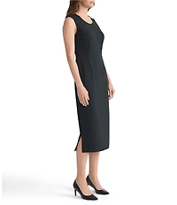 Ming Wang Stretch Deco Crepe Scoop Neck Sleeveless Midi Dress